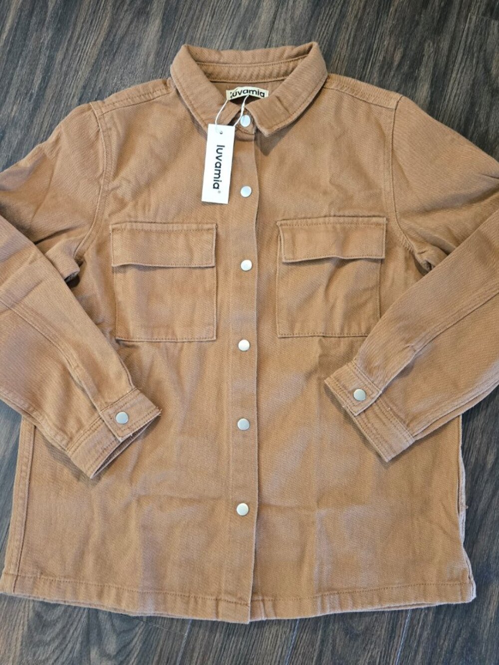 LUVAMIA 100% Cotton Classic Style Caramel Brown Trucker Jacket NWT/SIZE L - Picture 5 of 6